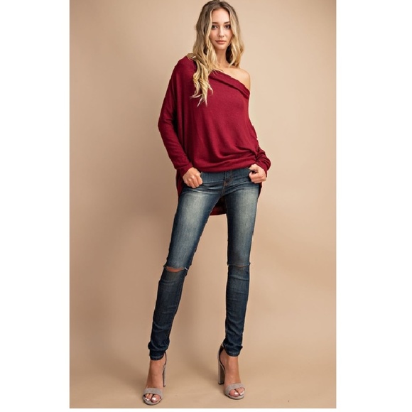 NWT Dolman Sleeve Off The Shoulder Plum Tunic - Picture 4 of 7